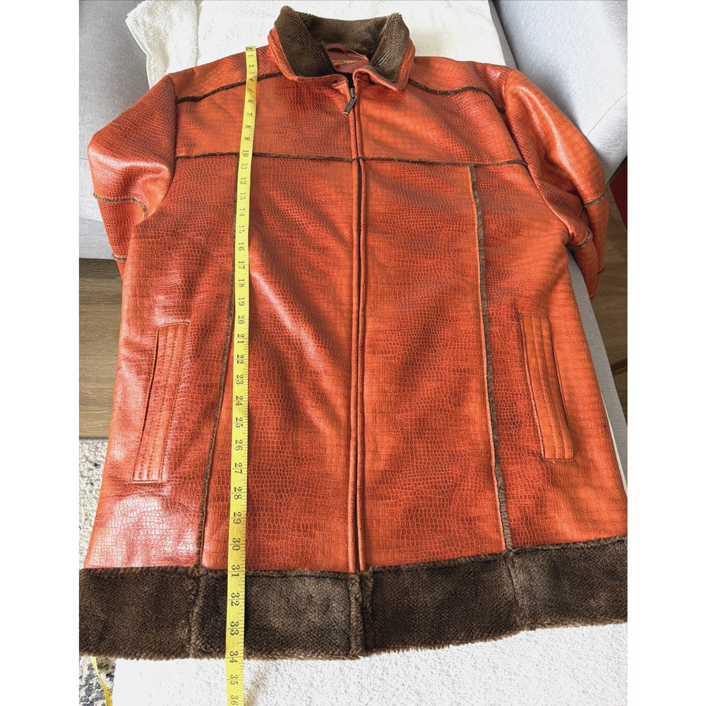 Royal Prestige Crocodile Embossed Faux Leather Shearling Jacket Rust Brown Sz-L - Picture 6 of 11